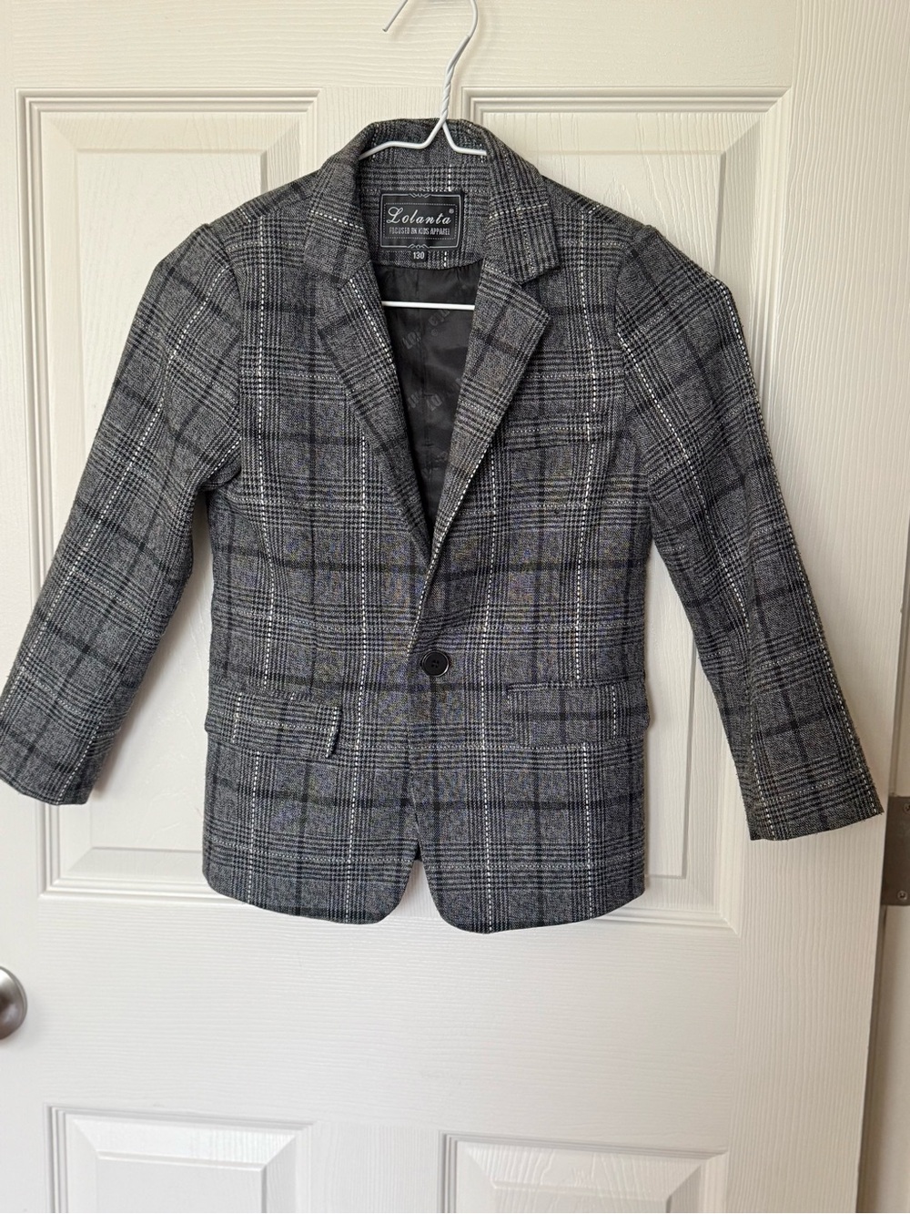 Lolanta Boys Plaid Blazer Size 130 Gray Black Check Dress Jacket